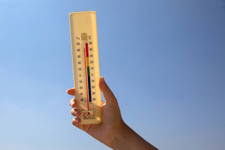 Thermometer with 45 degrees in the sun