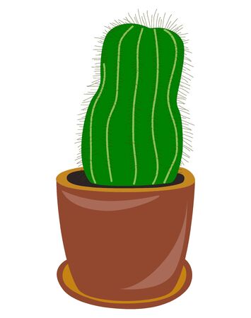 Cactus in a pot, vertical illustration on white backgroundの写真素材