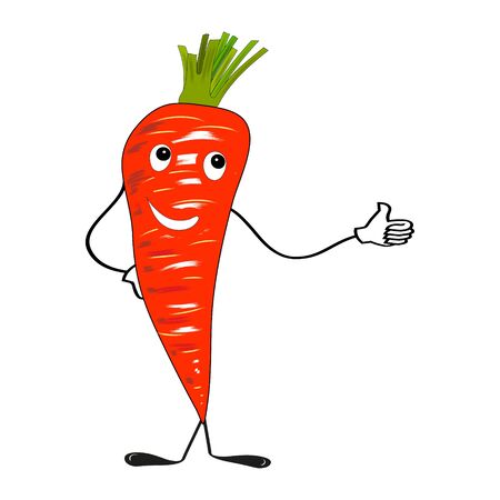 Carrot with face in flat design on white background. illustrationの写真素材