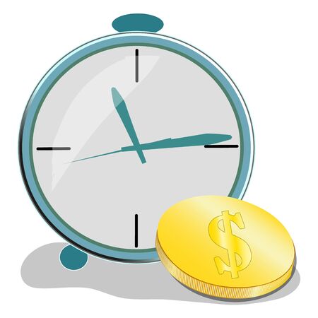 Time is money concept, clock and coin, long term financial investment, superannuation savings, future income, annual revenue, money profit and benefit, illustrationの写真素材