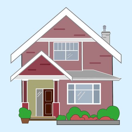 illustration of cool detailed red house icon isolated on white background.の写真素材