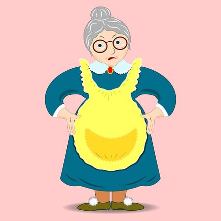 Grandmother angry emoji. Face grandma evil. Aggressive Old lady. Vector illustrationの写真素材