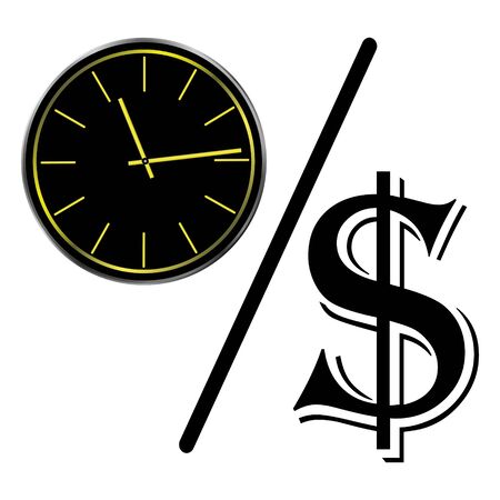 Time is money concept, clock and coin, long term financial investment, superannuation savings, future income, annual revenue, money profit and benefit, illustrationの写真素材