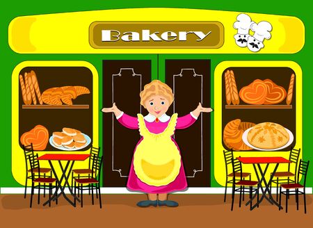 illustration, small business bakery in flat design. friendly seller.の写真素材