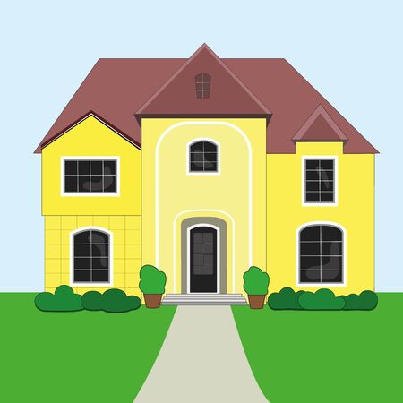illustration of a beautiful, yellow house. icon of the house. way home.の写真素材