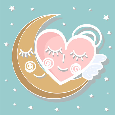 Greeting card valentine's day moon and heart with starsのイラスト素材