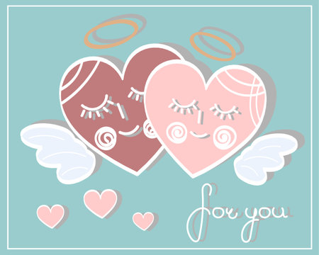greeting card two hearts with wingsのイラスト素材
