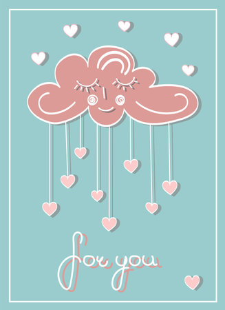 Greeting card valentine's day dream catcher and cloud with heartsのイラスト素材