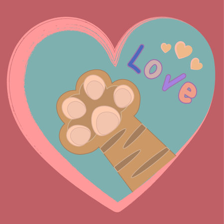 cat paw and heart on pink backgroundのイラスト素材