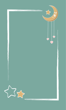 frame with pink hearts and stars and dream catcher on a green background for congratulations and invitationsのイラスト素材