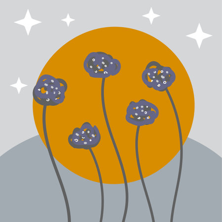 vector image of water lilies on the background of the sunのイラスト素材