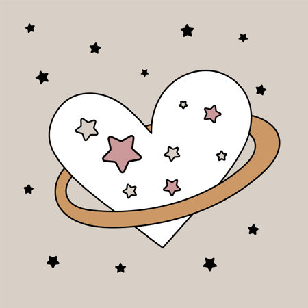 vector image of a heart with stars and an orbit on a beige backgroundのイラスト素材