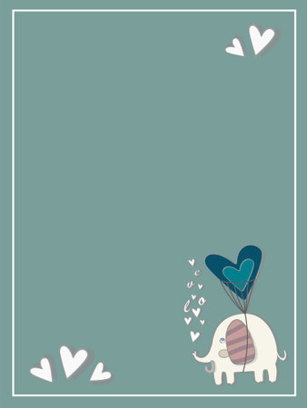 frame white elephant with white hearts and balloonのイラスト素材