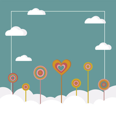 frame with a lollipops on a green background and cloudsのイラスト素材