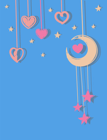 vector image of a frame with a dream catcher and stars on a blue backgroundのイラスト素材
