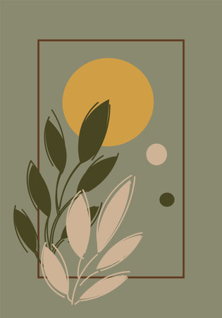 vector image of abstract painting with flowers and branchのイラスト素材