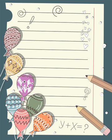frame back to school with balloons and paperのイラスト素材