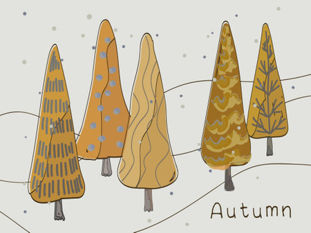 Poster seasons - Autumn. Vector image of a poster with a white cat and trees in EPS format. The painting can be used for interior design, printing on ceramics and fabrics. Can also be used to create greeting cards and invitations.のイラスト素材