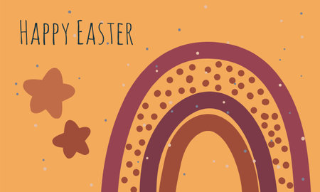 Greeting card happy Easter rainbow with colorful eggs for business and personal printingのイラスト素材