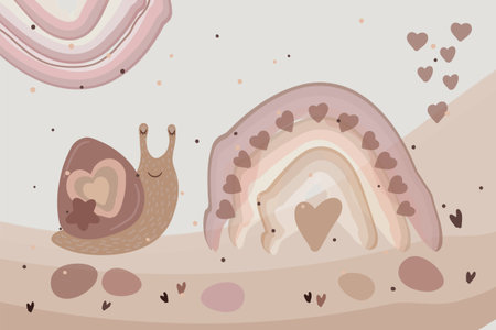 Greeting card happy Easter watercolor rainbow with beige eggs and snail for business and personal printingのイラスト素材