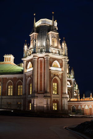 Tsaritsyno palace complex at night.Moscow.のeditorial素材