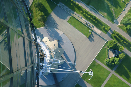 MOSCOW, RUSSIA - June 3, 2018. Ostankino TV Tower. View down from the observation deck.