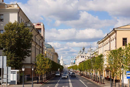 Kazan, Russia - September 4, 2019. Kremlin street. Main street in the historic city center.のeditorial素材