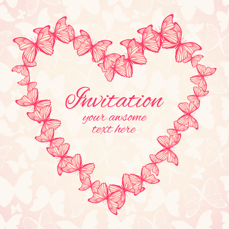Wedding or invitation card template with heart  made of butterfliesのイラスト素材