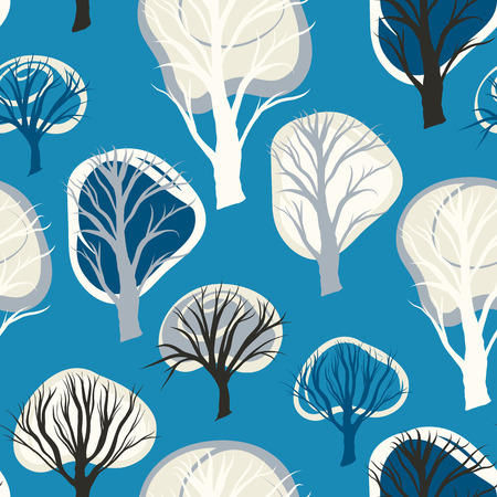 Vector seamless pattern with hand drawn decorative treesのイラスト素材