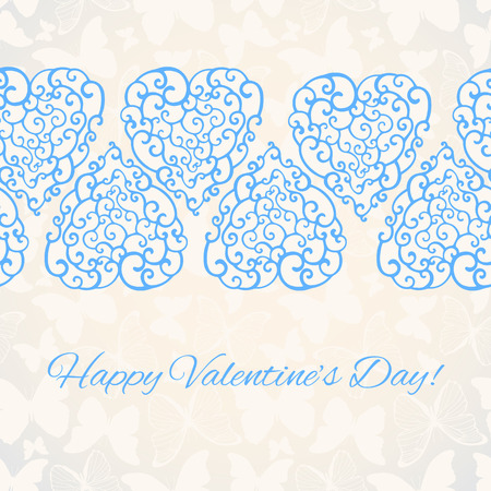 Vector romantic background with hand drawn decorative doodle heartsのイラスト素材