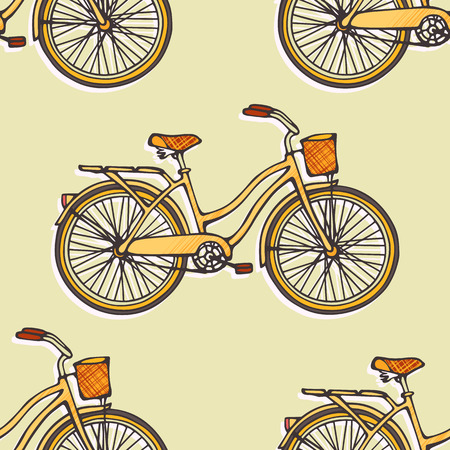 Seamless pattern with hand drawn vintage bicycles  Vector illustrationのイラスト素材