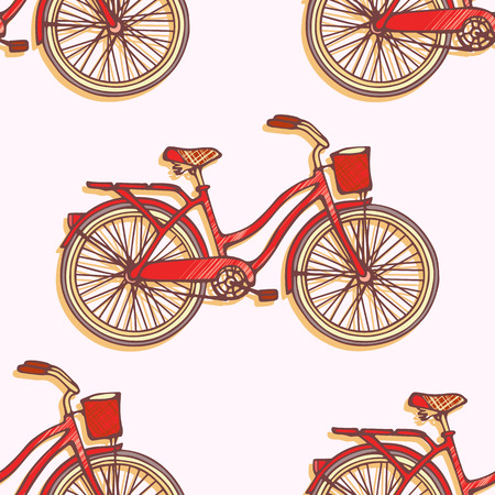 Seamless pattern with hand drawn vintage bicycles  Vector illustrationのイラスト素材