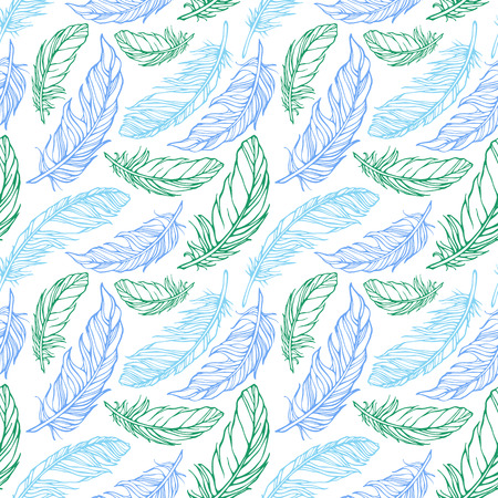 Seamless pattern with hand drawn decorative feathers  Soft neutral background  Vector illustration のイラスト素材