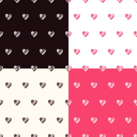 Seamless pattern with textured hearts set