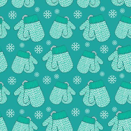 Seamless pattern with colorful stylized knitted mittensのイラスト素材