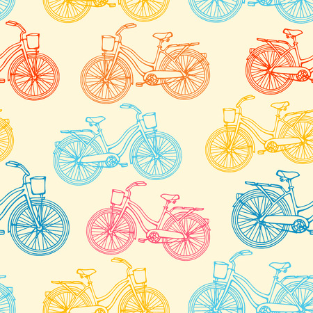 Seamless pattern with outline vintage bicyclesのイラスト素材