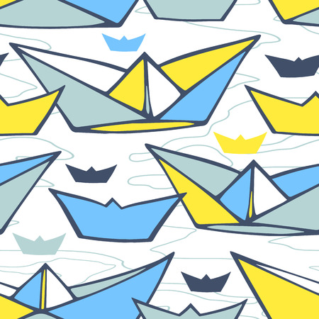 Seamless pattern with colorful paper shipsのイラスト素材