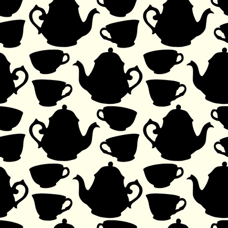 Seamless pattern with decorative cups and teapotsのイラスト素材