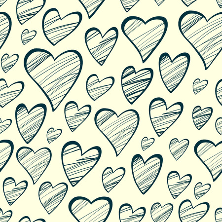 Seamless pattern with outline decorative heartsのイラスト素材