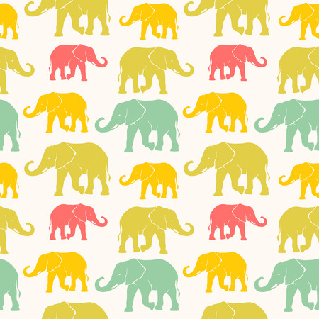Seamless pattern with hand drawn silhouette elephantsのイラスト素材