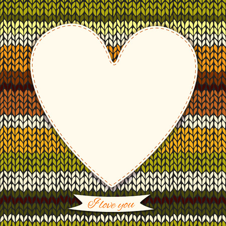Romantic valentines day knitted background with heart frameのイラスト素材