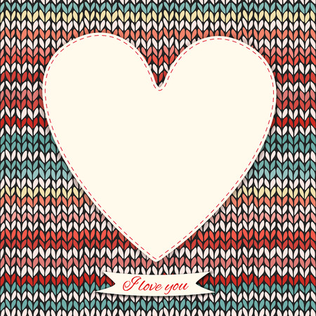 Romantic valentines day knitted background with heart frameのイラスト素材