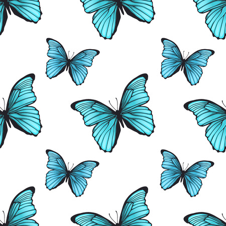 Seamless pattern with bright blue butterfliesのイラスト素材