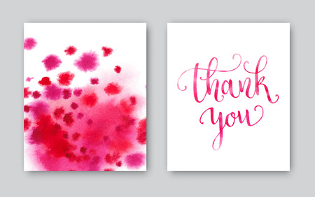 Thank you watercolor card template. Bright hand painted backgroundのイラスト素材