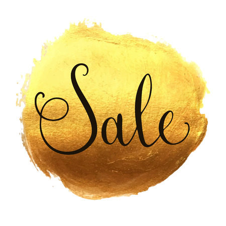 Sale hand lettering on splash golden backgroundのイラスト素材