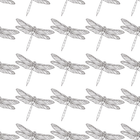 Seamless pattern with hand drawn dragonfliesのイラスト素材