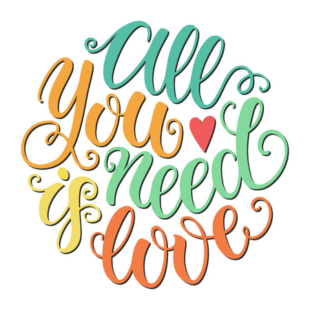 All you need is love doodle hand lettering romantic background. Greeting card design template. Can be used for website background, poster, printing, banner. Vector illustrationのイラスト素材