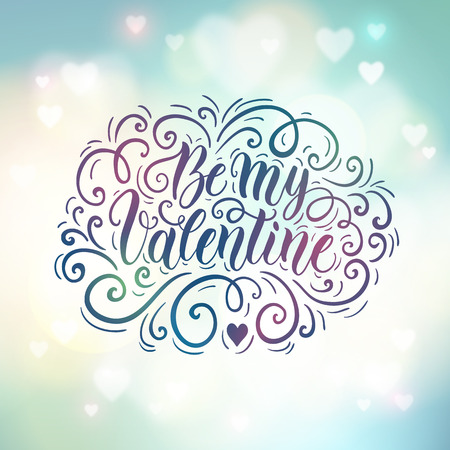 Happy Valentine's day hand lettering banner on blured background. Can be used for website background, poster, printing, banner, greeting card. Vector illustrationのイラスト素材