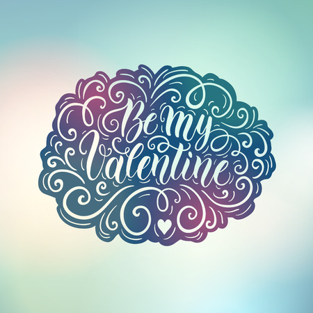 Happy Valentine's day hand lettering banner on blured background. Can be used for website background, poster, printing, banner, greeting card. Vector illustrationのイラスト素材