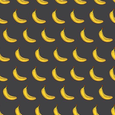 Bananas on white background, bright colorful seamless pattern, template for your design. Fresh fruits collection. Decorative hand drawn doodle vector illustrationのイラスト素材